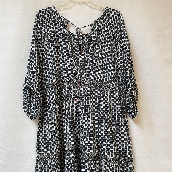 Anthroplogie Midi Dress Womens XL Blue Floral Boho Relaxed Party Tiered Peasant - Picture 8 of 16